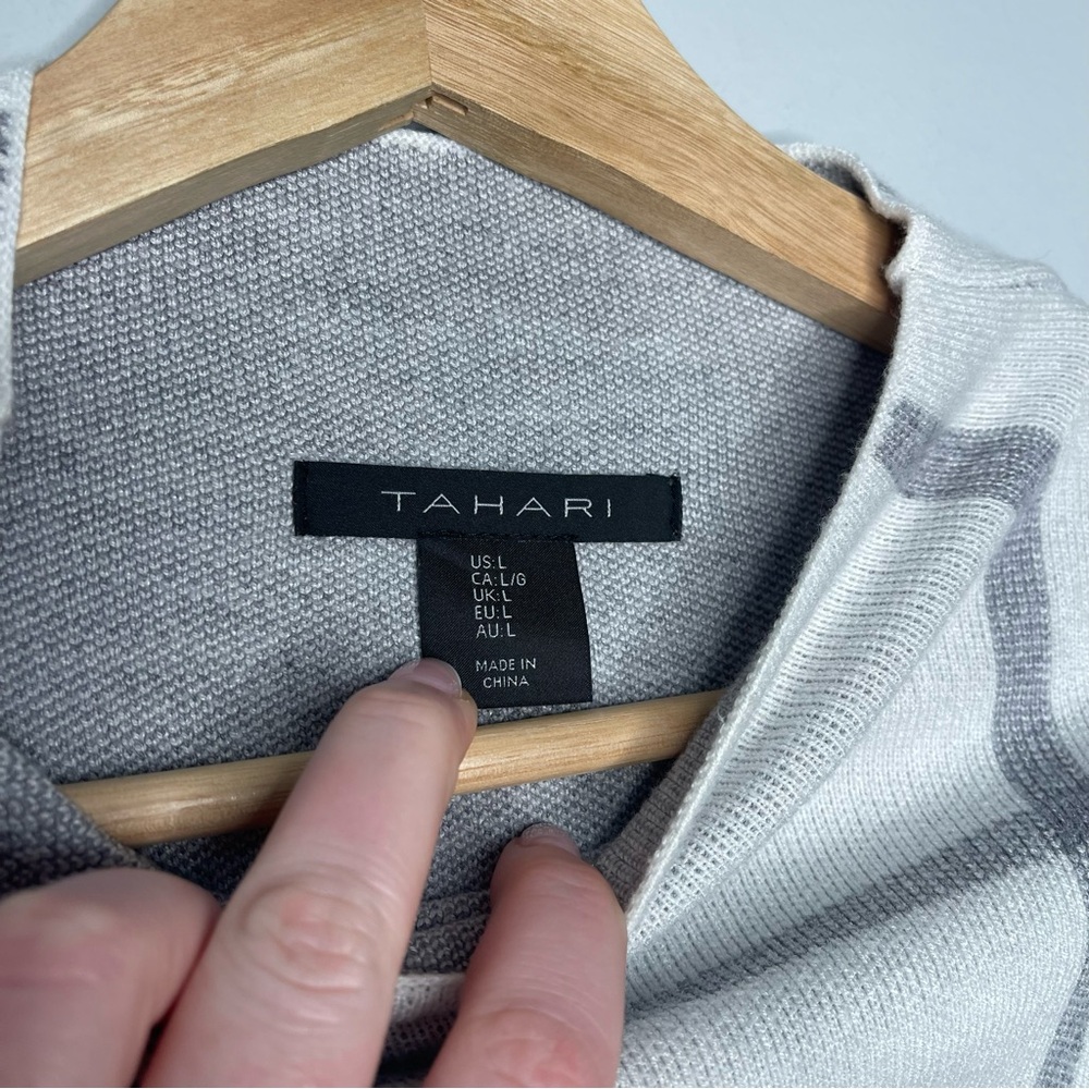 Tahari Cream & Grey Windowpane Mock Neck Sweater (Large) - Picture 6 of 6